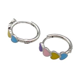 copper Heart Hoop Earrings multicolor enamel platinum plated, approx 16mm dia [FN30680]