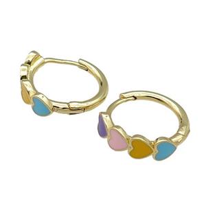copper Heart Hoop Earrings multicolor enamel gold plated, approx 16mm dia [FN30681]