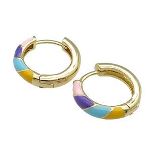 copper Hoop Earrings multicolor enamel gold plated, approx 16mm dia [FN30683]