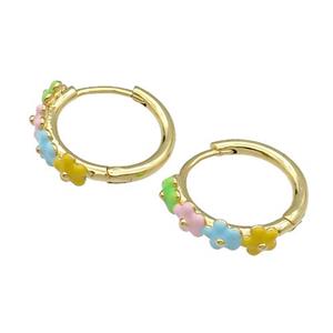 copper Hoop Earrings flower multicolor enamel gold plated, approx 16mm dia [FN30685]