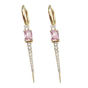 copper Hoop Earring pave zircon gold plated, approx 35mm, 14mm dia [FN30690]