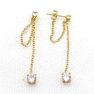 copper Stud Earring pave zircon gold plated, approx 5mm, 35mm length [FN30693]