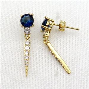 copper Stud Earring pave zircon gold plated, approx 6mm, 18mm [FN30697]