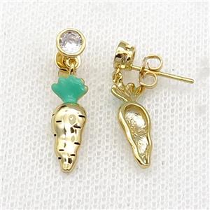 copper Radish Stud Earring green enamel gold plated, approx 5mm, 6-16mm [FN30700]