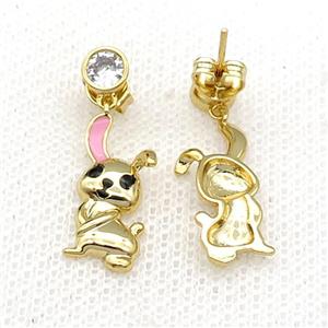 copper Rabbit Stud Earring pink enamel gold plated, approx 5mm, 8-18mm [FN30702]