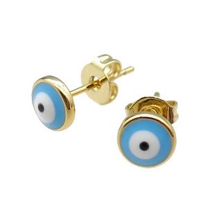 copper Evil Eye Stud Earring blue enamel gold plated, approx 6mm [FN30704]