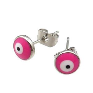 copper Evil Eye Stud Earring pink enamel platinum plated, approx 6mm [FN30705]