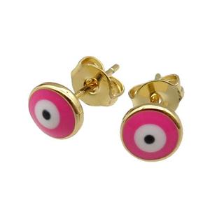 copper Evil Eye Stud Earring pink enamel gold plated, approx 6mm [FN30706]
