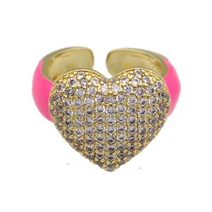 Copper Ring Pave Zircon Hotpink Enamel Gold plated, approx 15-17mm, 18mm dia [FN30716]