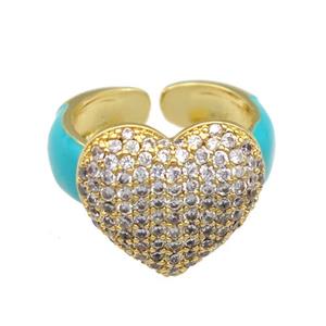 Copper Ring Pave Zircon Teal Enamel Gold plated, approx 15-17mm, 18mm dia [FN30719]