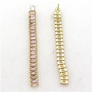 Copper Stud Earring Pave Pink Zircon Gold Plated, approx 6mm, 60mm [FN30720]