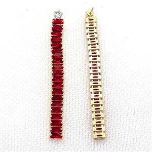 Copper Stud Earring Pave DarkRed Zircon Stick Gold Plated, approx 6mm, 60mm [FN30725]