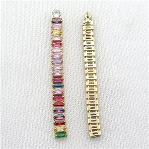 Copper Stud Earring Pave Multicolor Zircon Stick Gold Plated, approx 6mm, 60mm [FN30726]