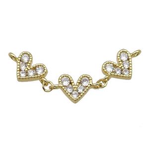 Copper Heart Link Pendant Pave Zircon Gold plated, approx 8-9mm, 35mm [FN30727]