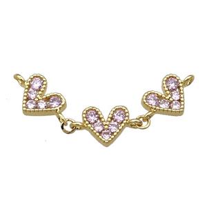 Copper Heart Link Pendant Pave Pink Zircon Gold plated, approx 8-9mm, 35mm [FN30728]