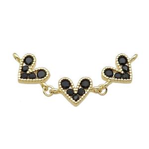 Copper Heart Link Pendant Pave Black Zircon Gold plated, approx 8-9mm, 35mm [FN30729]