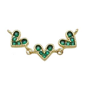 Copper Heart Link Pendant Pave Green Zircon Gold plated, approx 8-9mm, 35mm [FN30730]