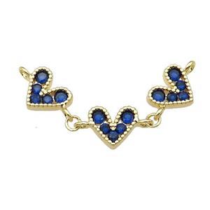 Copper Heart Link Pendant Pave Blue Zircon Gold plated, approx 8-9mm, 35mm [FN30731]