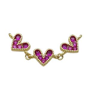 Copper Heart Link Pendant Pave HotPink Zircon Gold plated, approx 8-9mm, 35mm [FN30733]