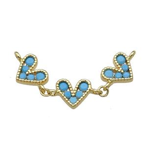 Copper Heart Link Pendant Pave Turq Zircon Gold plated, approx 8-9mm, 35mm [FN30734]