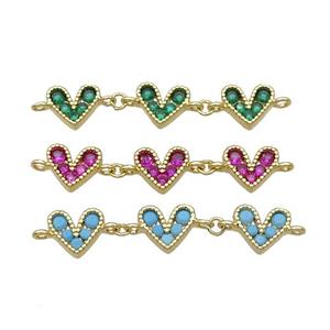 Mix Copper Heart Link Pendant Pave Zircon Gold plated, approx 8-9mm, 35mm [FN30735]