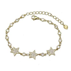Copper Star Bracelet Pave Zircon Gold Plated, approx 4mm, 11mm, 16-21cm length [FN30739]