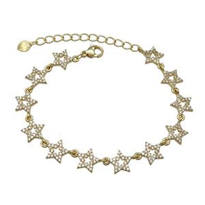 Copper Star Bracelet Pave Zircon Gold Plated, approx 10mm, 16-21cm length [FN30740]
