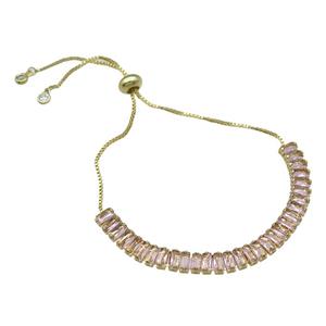 Copper Bracelet Pave Pink Zircon Adjustable Gold Plated, approx 6mm, 90mm, 26cm length [FN30744]