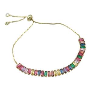 Copper Bracelet Pave Multicolor Zircon Adjustable Gold Plated, approx 6mm, 90mm, 26cm length [FN30746]
