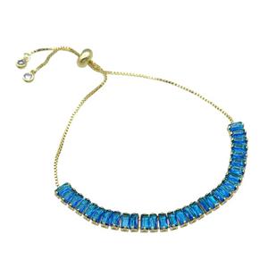 Copper Bracelet Pave Blue Zircon Adjustable Gold Plated, approx 6mm, 90mm, 26cm length [FN30748]