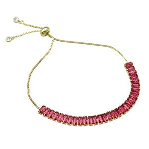 Copper Bracelet Pave Red Zircon Adjustable Gold Plated, approx 6mm, 90mm, 26cm length [FN30749]
