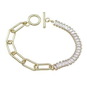 Copper Bracelet Pave Green Zircon Gold Plated, approx 6-7mm, 7.5-17.5mm, 17cm length [FN30758]
