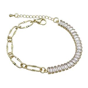 Copper Bracelet Pave Green Zircon Gold Plated, approx 6-70mm, 7-15mm, 17-21cm length [FN30759]