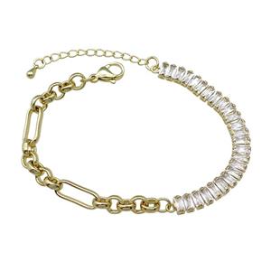 Copper Bracelet Pave Green Zircon Gold Plated, approx 6-70mm, 6-15mm, 6mm, 17-21cm length [FN30760]