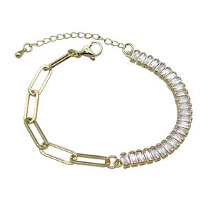 Copper Bracelet Pave Green Zircon Gold Plated, approx 6-70mm, 5-15mm, 17-21cm length [FN30762]