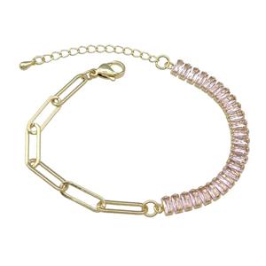 Copper Bracelet Pave Pink Zircon Gold Plated, approx 6-70mm, 5-15mm, 17-21cm length [FN30763]