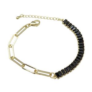 Copper Bracelet Pave Black Zircon Gold Plated, approx 6-70mm, 5-15mm, 17-21cm length [FN30765]