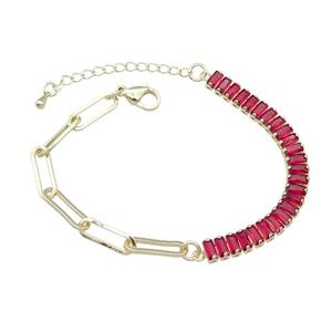 Copper Bracelet Pave Red Zircon Gold Plated, approx 6-70mm, 5-15mm, 17-21cm length [FN30766]