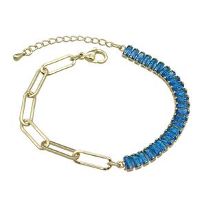 Copper Bracelet Pave Blue Zircon Gold Plated, approx 6-70mm, 5-15mm, 17-21cm length [FN30767]