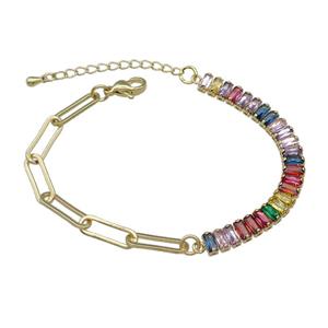 Copper Bracelet Pave Multicolor Zircon Gold Plated, approx 6-70mm, 5-15mm, 17-21cm length [FN30768]
