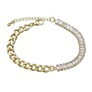 Copper Bracelet Pave Zircon Gold Plated, approx 6-70mm, 6.5mm, 17-21cm length [FN30769]