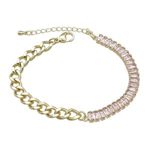 Copper Bracelet Pave Pink Zircon Gold Plated, approx 6-70mm, 6.5mm, 17-21cm length [FN30770]