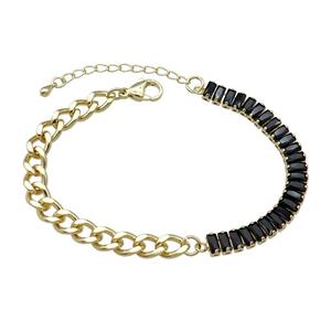 Copper Bracelet Pave Black Zircon Gold Plated, approx 6-70mm, 6.5mm, 17-21cm length [FN30771]
