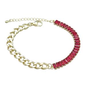 Copper Bracelet Pave Red Zircon Gold Plated, approx 6-70mm, 6.5mm, 17-21cm length [FN30773]