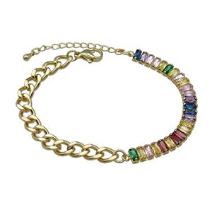 Copper Bracelet Pave Multicolor Zircon Gold Plated, approx 6-70mm, 6.5mm, 17-21cm length [FN30774]