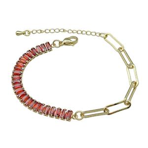 Copper Bracelet Pave Orange Zircon Gold Plated, approx 6-70mm, 6.5mm, 17-21cm length [FN30775]