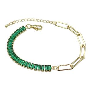 Copper Bracelet Pave Green Zircon Gold Plated, approx 6-70mm, 6.5mm, 17-21cm length [FN30776]