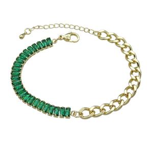Copper Bracelet Pave Green Zircon Gold Plated, approx 6-70mm, 6.5mm, 17-21cm length [FN30778]
