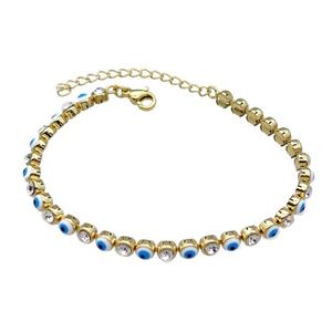Copper White Enamel Evil Eye Bracelet Pave Zircon Gold Plated, approx 4.5mm, 16-21cm length [FN30779]