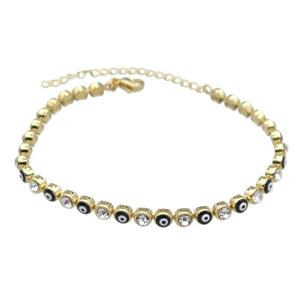 Copper Black Enamel Evil Eye Bracelet Pave Zircon Gold Plated, approx 4.5mm, 16-21cm length [FN30780]
